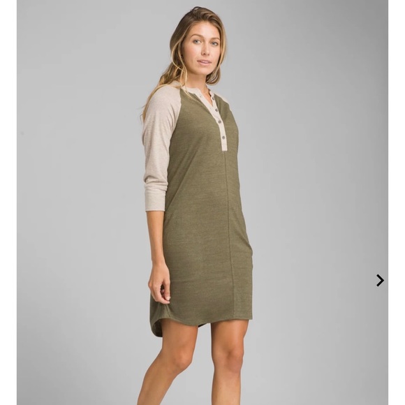 Prana Dresses & Skirts - Prana Cozy Up Henley Dress Pockets in Avocado and Tan